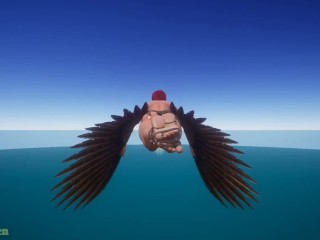 Oiled red harpy flies and shows legs Wild Life