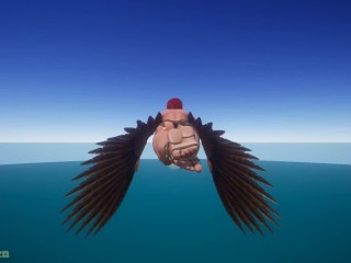 Oiled red harpy flies and shows legs Wild Life