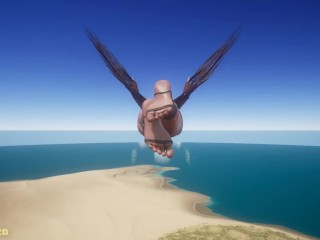 Oiled red harpy flies and shows legs Wild Life