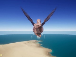 Oiled red harpy flies and shows legs Wild Life