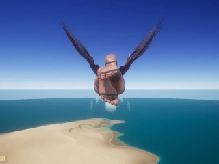 Oiled red harpy flies and shows legs Wild Life