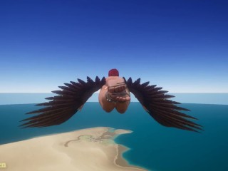 Oiled red harpy flies and shows legs Wild Life