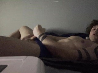 Watch me moan and jerk off in my bed before I cum