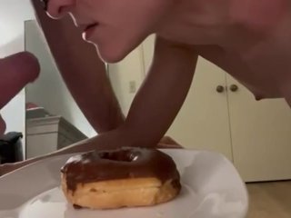 JIZZ DONUT Eating and Sucking a HUGE DICK