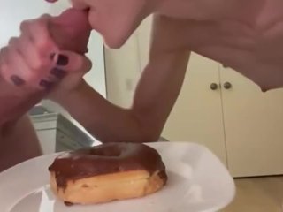 JIZZ DONUT Eating and Sucking a HUGE DICK