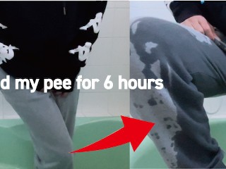 cute Japanese man held his pee for 6 hours and leaked a lot...!