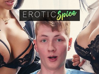 Ginger teen student ordered to office and fucked by his Latina teachers in creampie threesome