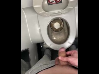 Pissing in a public plane restroom shy bladder crowed flight moaning felt so fucking good!!