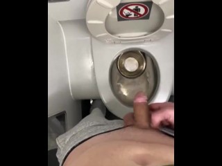 Pissing in a public plane restroom shy bladder crowed flight moaning felt so fucking good!!