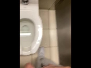 Crowed public restroom desperate to piss made a mess pee on seat and in floor felt so good moaning!