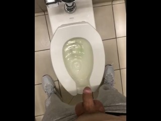 Crowed public restroom desperate to piss made a mess pee on seat and in floor felt so good moaning!