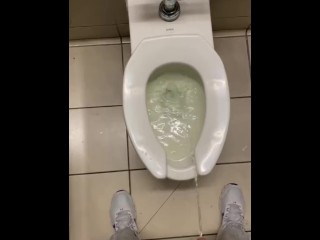 Crowed public restroom desperate to piss made a mess pee on seat and in floor felt so good moaning!