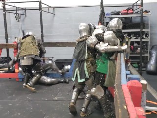 Group , squire gets by knight and fellow squrie