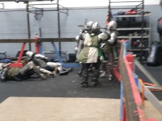 Group , squire gets by knight and fellow squrie