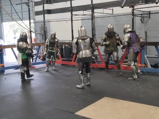 Group , squire gets by knight and fellow squrie