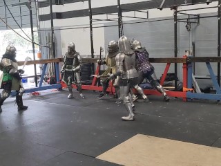 Group , squire gets by knight and fellow squrie