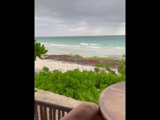 Sexy Blonde Flashing Big Natural Tits While Getting Fondled and Sucked On Public Mexico Beach