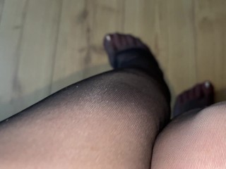 Super Shiny Black Nylon Legs Close Up in 4K