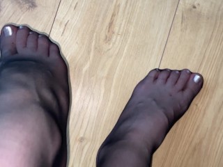 Super Shiny Black Nylon Legs Close Up in 4K