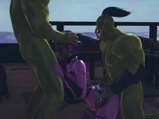 Two orcs fucked a dark elf and cum on her face and ass