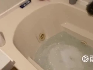 Blonde slut gets spanked and fucked roughly while taking a bubble bath