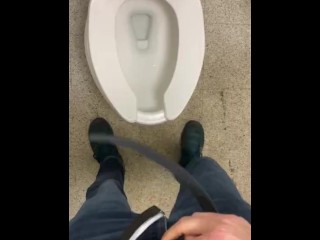 Making a mess in public restroom at work standing pissing on seat floor and sink moaning felt amazin