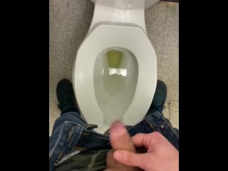 Making a mess in public restroom at work standing pissing on seat floor and sink moaning felt amazin