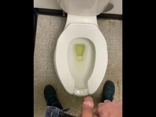 Making a mess in public restroom at work standing pissing on seat floor and sink moaning felt amazin