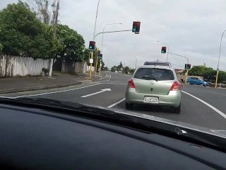 NZ MILF Slut sucks Masters Cock while driving in busy Traffic