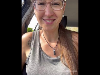 MILF Trisha masturbates in her car almost getting caught