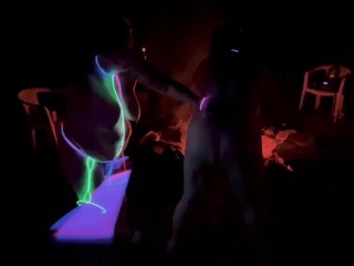 Naked BBW Camping Threesome, Glowstick Spanking and Fireside Blowjob