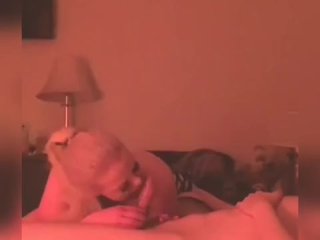 Blonde getting fingered and sucking cock
