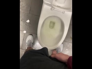 Shy bladder about to bust at crowded public restroom desperate fucking relief wetting