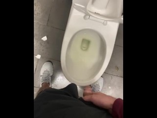 Shy bladder about to bust at crowded public restroom desperate fucking relief wetting