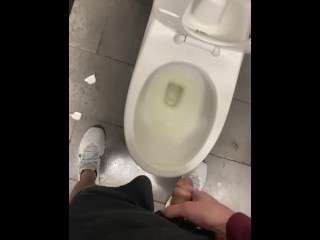 Shy bladder about to bust at crowded public restroom desperate fucking relief wetting