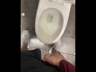 Shy bladder about to bust at crowded public restroom desperate fucking relief wetting