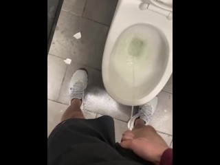 Shy bladder about to bust at crowded public restroom desperate fucking relief wetting