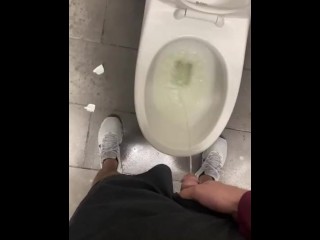 Shy bladder about to bust at crowded public restroom desperate fucking relief wetting