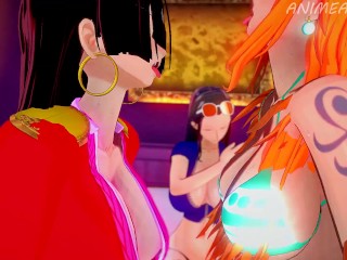 One Piece Sex Party - Nami, Nico Robin and Boa Hancock Make you Experience the Harem Pirate Dream