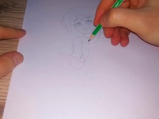 Drawing a pissing Anime Hentai girl