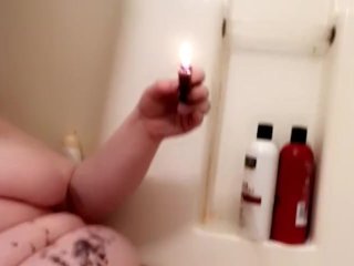 trans BBW drips wax on tits, thighs, and pussy
