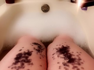 thicc trans BBW drips wax on thighs in the bath tub