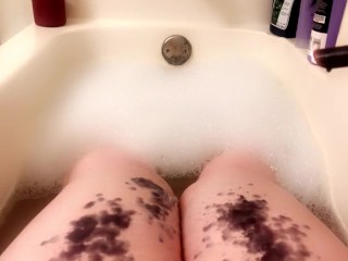 thicc trans BBW drips wax on thighs in the bath tub