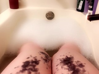 thicc trans BBW drips wax on thighs in the bath tub