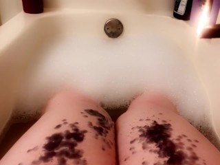 thicc trans BBW drips wax on thighs in the bath tub