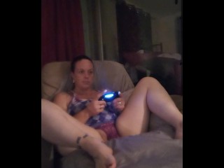 Filming Up Milf's Purple Mini Skirt While She Plays Video Games