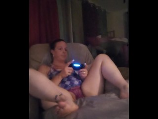 Filming Up Milf's Purple Mini Skirt While She Plays Video Games