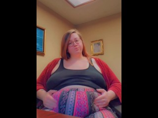 Desk-Ridden Secretary Stuffs Her Face & Plays With Her Bloated Belly In The Office