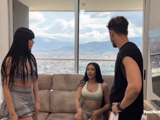 Two hot Venezuelan girls fuck their personal trainer