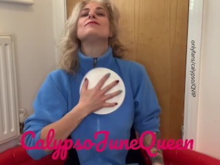 CalypsoJuneQueen hot milf covers her head with 8 shaving cream pies wearing fleece